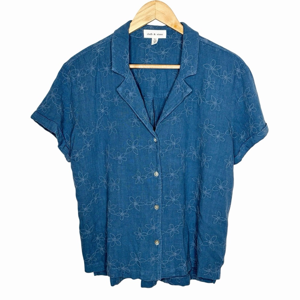Cloth & Stone Embroidered Short Sleeve Shirt Womens M Coastal Cowgirl Western
